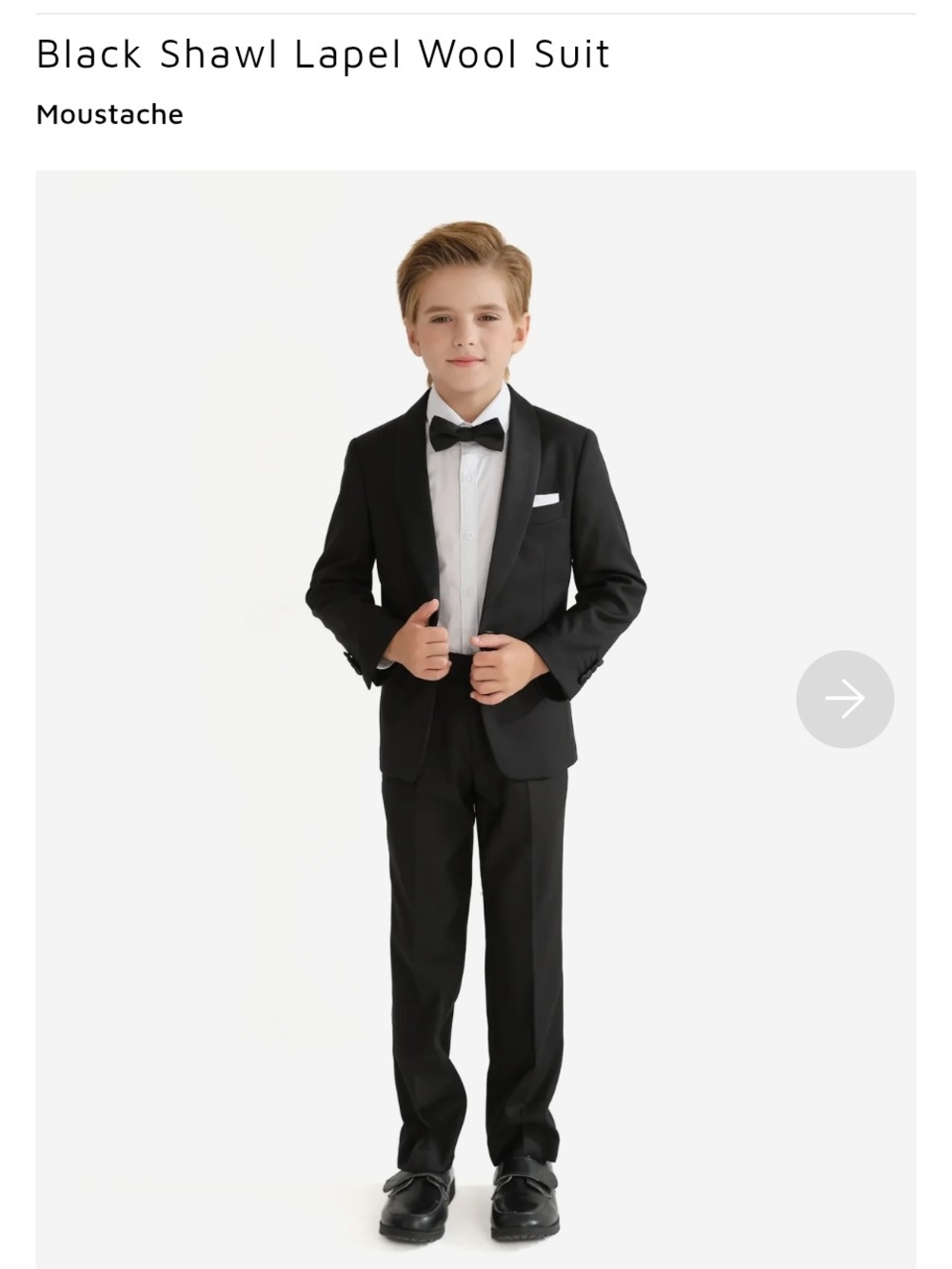 Boys Moustache Black Shawl Lapel Wool Suit